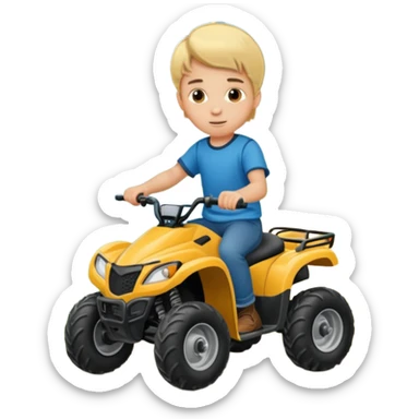 Please make a young blonde boy riding a fourwheeler sticker