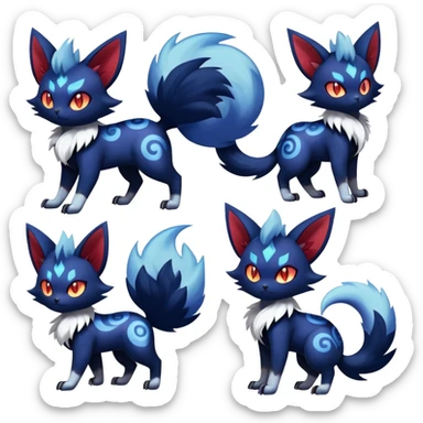 Shiny Evil mExotic Badass Colorful Ethereal Royal Mysterious Gothic Meowstic-Zorua-Litten-Noibat-Pokémon-Fakémon-hybrid-creature (full body) with random pattern-markings sticker