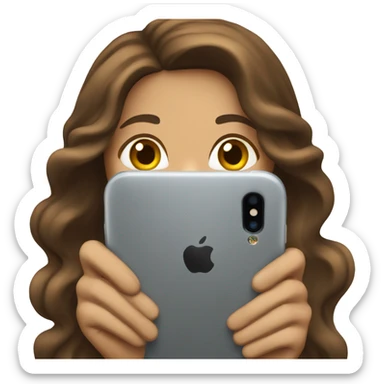 business woman with long wavy brown hair and iphone sticker