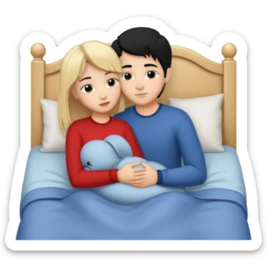 Blonde hair girl black hair boy. Cuddle n kissin in bed sticker