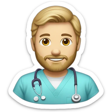 male dark blond with beard radiology tech in baby blue scrubs sticker