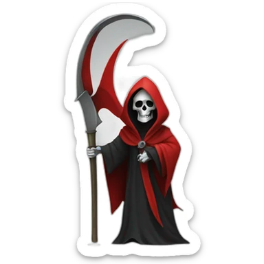 a grim reaper, wearing a red robe, holding a scythe sticker