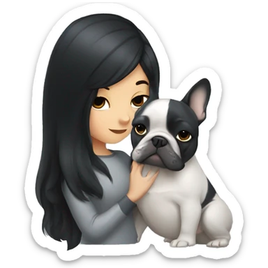 Girl with black long hair kissing grey French bulldog  sticker