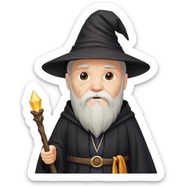 old wizard with cracked skin black robe and wizard hat  sticker