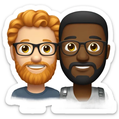 A bearded ginger man with glasses giving a smooch to a slightly taller black man with stubble  sticker