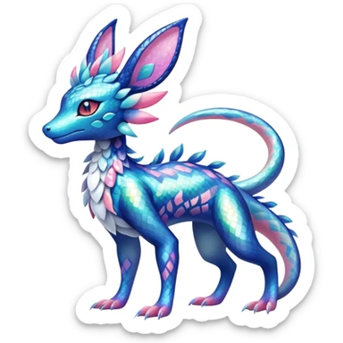 Colorful Shiny Exotic Amaura-Salandit-Aurorus-Sylveon-Fakémon-hybrid-creature (full body)  sticker