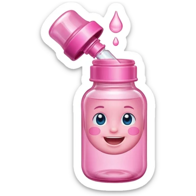 Smiling freaky baby oil bottle pink sticker