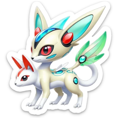 Shiny Colorful Exotic Futuristic Cyber-Vernid-Trico-Meloetta-Latias-Koraidon-Peppercat-Protogen-Pokémon-Digimon-Fakémon-fusion-hybrid-creature sticker