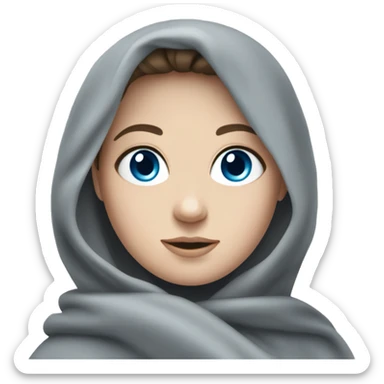 Brunette white girl with blue eyes in a grey blanket ￼ sticker