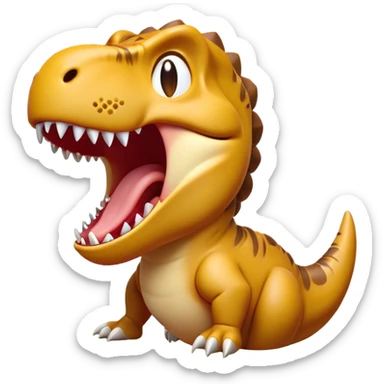 Cinematic Cute Yawning T-rex Portrait Emoji, Head tilted slightly with a dramatic, wide-open yawn, showcasing a robust, muscular form with a slightly open mouth revealing powerful jaws and sleepy, half-closed eyes, Simplified yet irresistibly adorable features, highly detailed, glowing with a soft, cozy prehistoric glow, high shine, relaxed yet expressive, stylized with a hint of whimsical ancient ease, soft glowing outline, capturing the essence of a drowsy yet affectionate T-rex that appears ready to stretch and yawn its way out of the screen! sticker
