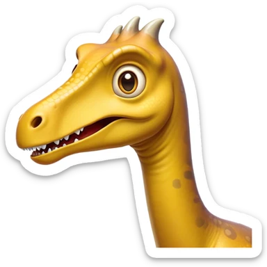 Cinematic Comical Brachiosaurus Portrait Emoji, Head tilted dramatically with an exaggeratedly surprised expression, featuring a tiny, animated head atop an impressively long neck, with wide, comically expressive eyes and a subtly quirky posture, Simplified yet humorously expressive features, highly detailed, glowing with a slightly sassy golden glow, high shine, dramatic yet playful, stylized with an air of cheeky prehistoric mischief, soft glowing outline, capturing the essence of a meme-worthy Brachiosaurus that looks ready to playfully leap its way into viral fame! sticker