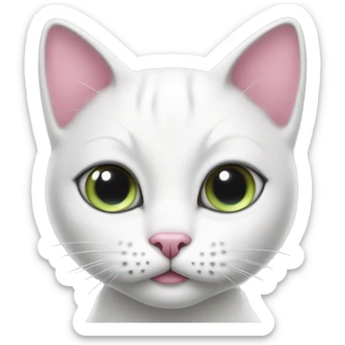 White cat with pink bow in her neck geeen eyes and black spots inside her left eye sticker