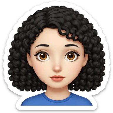 Side part black curly hair girl with mole above left side of lip pale skin  sticker