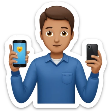 man casual clothes holding one phone sticker