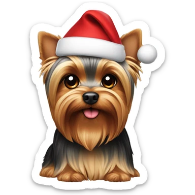 yorkie dog wearing santa hat  sticker
