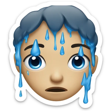 Blue tears streaming down face with a very upset look on the face sticker