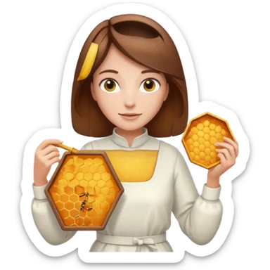 female bee keepers with brown hair, white outfit,  sticker