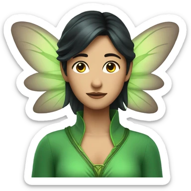fairy with dark hair and green dress and green wing sticker