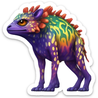 a colorful edgy vernid-fionbri-animal-creature with splash patterns full body sticker