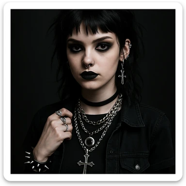 alternative girl, alt style, dark clothing, unusual jewelry sticker