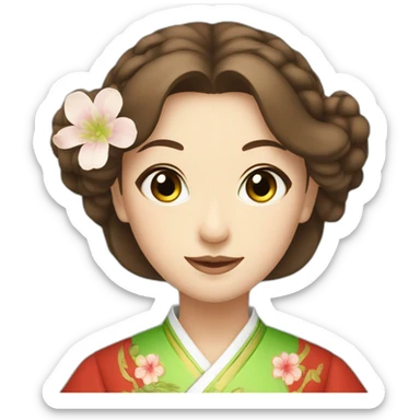 Green eyes and brown hair lady in Chinese traditional clothes  sticker