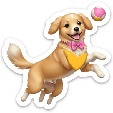 girly dog with a pink bow jumping in the air to catch a ball sticker