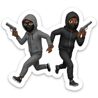 Hoodlum burglar mask and gun with switch running after another gang banger while it's shooting  sticker