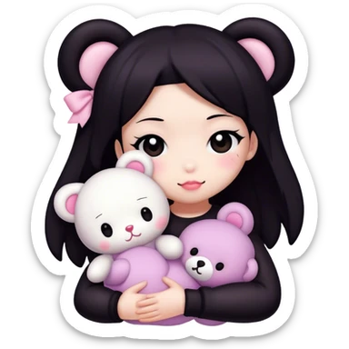 kuromi from sanrio hugging a teddybear sticker