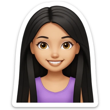 a pretty tan bratz girl with black long straight hair smiling sticker