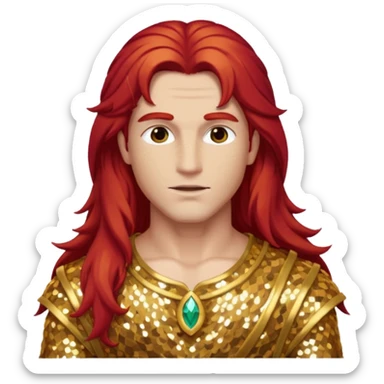 Adonis, God of Beauty from Gods and Goddesses with long red hair, gold sequin outfit sticker