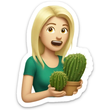 Blonde woman eating prickly cactus sticker