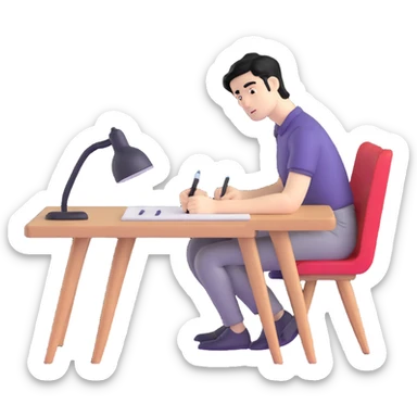 white man with black hair drawing at a table sticker