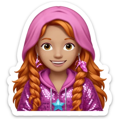 Ice Spice, Rapper (b.2000) with long ginger hair, pink sequin outfit sticker