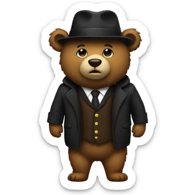 a bear with a hat and a black jacket sticker