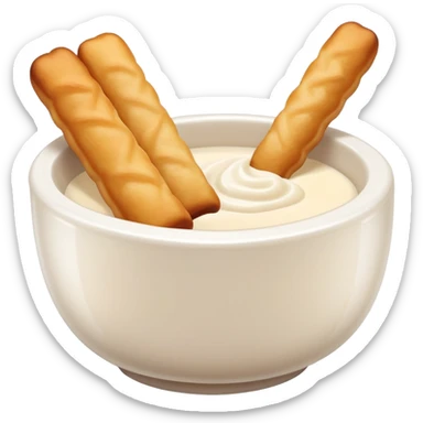 Soy milk and fried dough sticks Doujiang Youtiao in bowl and stick, simplified emoji style with bold outlines and bright colors, cartoon style traditional Chinese breakfast combo sticker