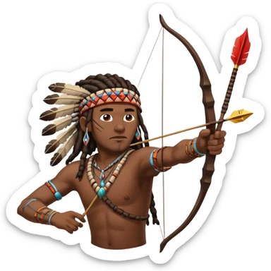 Black American man dark brown with dreads with a American Indian headdress shooting a bow and arrow at a native Indian while he runs  sticker