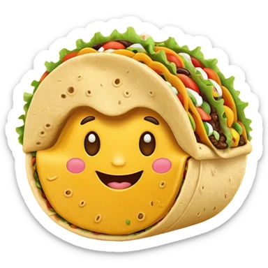 cute Mexican taco, happy face, minimal details, simple background sticker