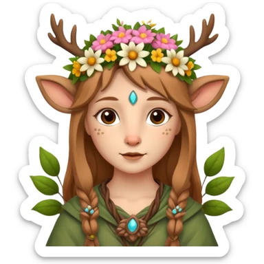 Adult Cute Druid human like fawn with flowers sticker