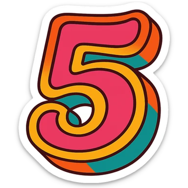 number 5 in a retro 70s style, bubble lettering with psychedelic colors sticker