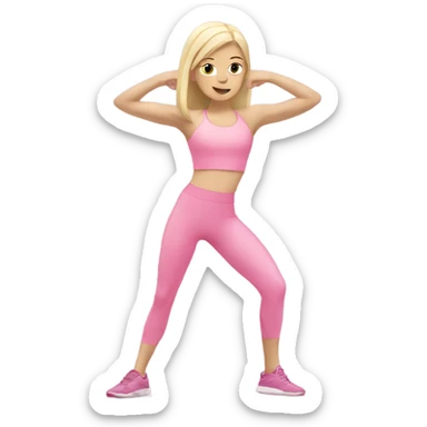 Blonde and pale Skinny girl wearing pink sport set doing pilate  sticker