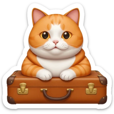 A chubby cat sitting proudly next to a neatly packed suitcase. sticker