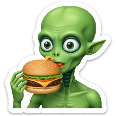 a alien eating a burger sticker