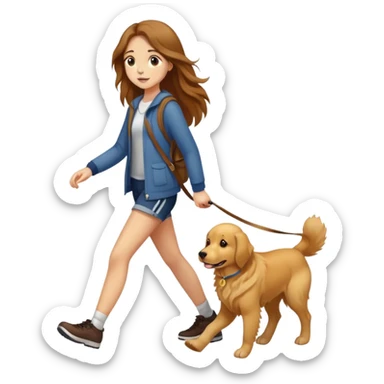 Long hair-girl walking with a golden retriever sticker