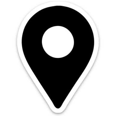 minimalist map pin icon, black filled, urban theme sticker