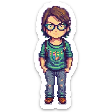 male coder with glasses pixel art style sticker
