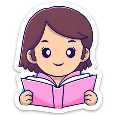 Super cool brunette teenager gal wearing sparkly pink while writing in a book  sticker