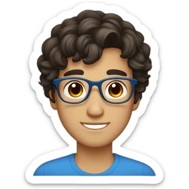 cute italian guy with slightly wavy black hair and blue glasses and baby face and light brown sticker