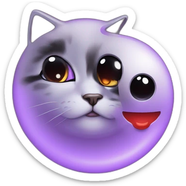 Chat violet avec des yeux noir avec des pupilles noir et un colier lune et ce chat crache du gaz rouge sticker