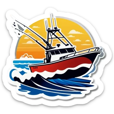sport fishing boat over wave sticker