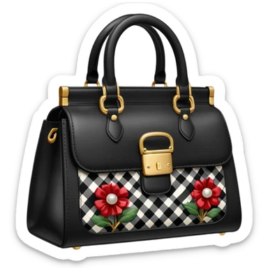 realistic black color dolce and Gabbana bag with a cottagecore style plaid embellishment  sticker